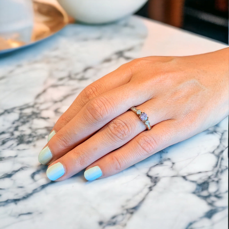 Anillo Compromiso Oro Rosa 14k Zafiro Y Diamantes