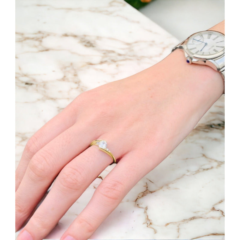 Anillo Compromiso Oro 10k Con Zirconia Premium Trinity