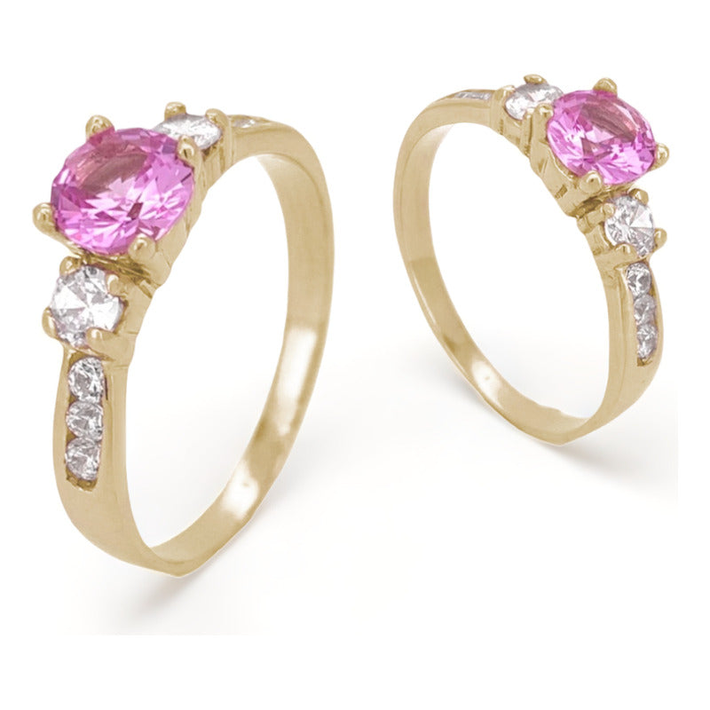 Anillo Compromiso Oro Rosa 14k Zafiro Y Diamantes