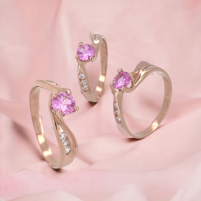 Anillo Compromiso Oro Rosa 14k Aria Brillante Ruso