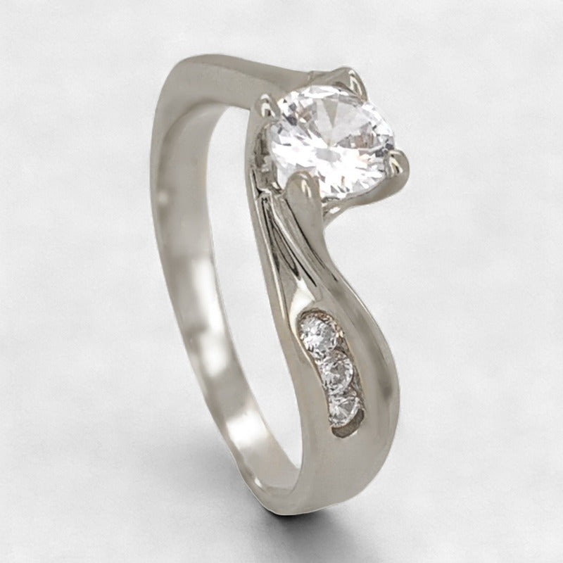 Anillo Compromiso Plata Y Baño De Oro14k Swarovski Aria.9.c