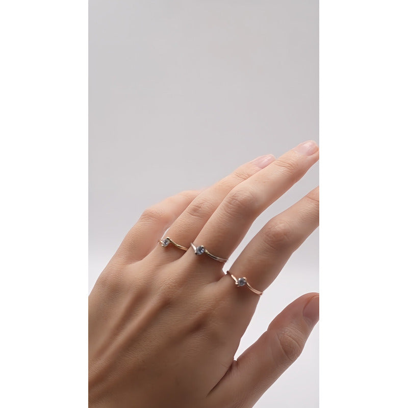 Anillo Compromis Oro 14k Blanco Brillante Ruso Slim