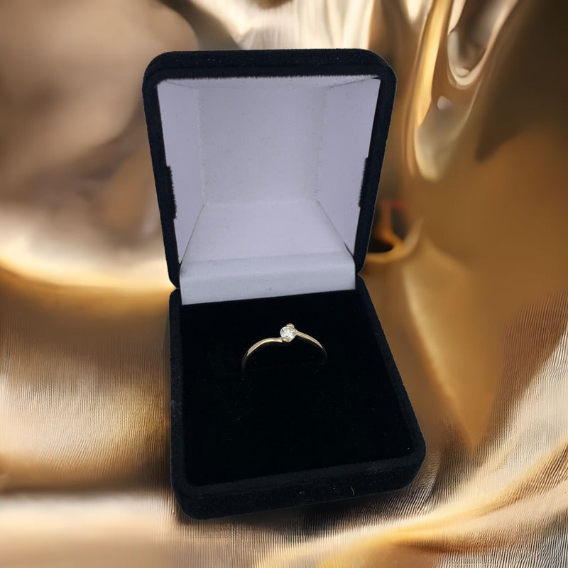 Anillo Compromis Oro 14k Blanco Brillante Ruso Slim