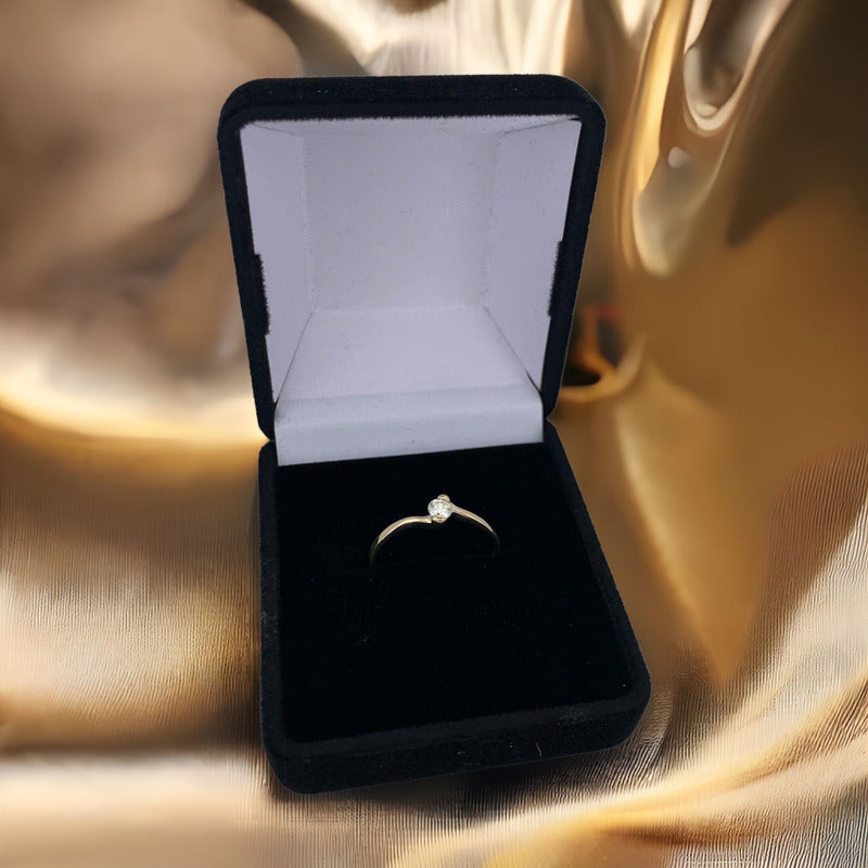Anillo Compromis Oro 14k Blanco Brillante Ruso Slim