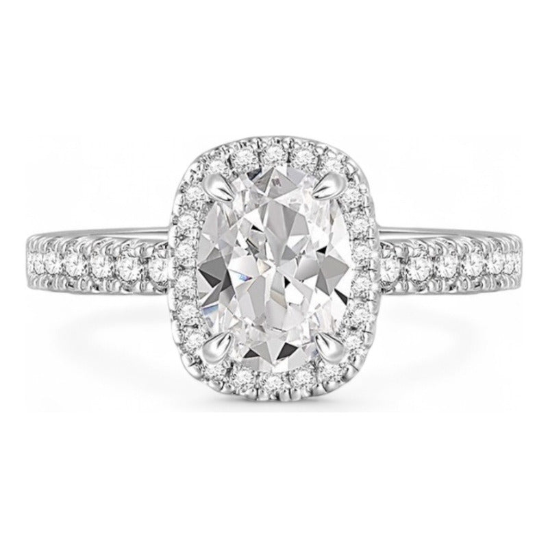 Anillo De Compromiso Halo Oro 18k Moissanita Oval 1.00ct