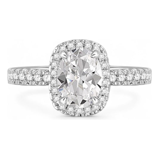 Anillo De Compromiso Halo Oro 18k Moissanita Oval 1.00ct