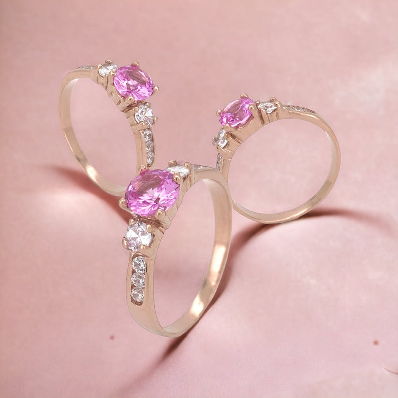 Anillo Compromiso Oro Rosa 14k Zafiro Y Diamantes
