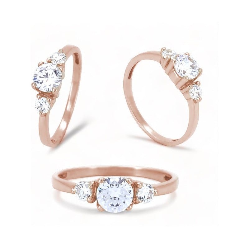Anillo Compromiso Jazz Plata 925 Baño Oro Rosa Zirconias