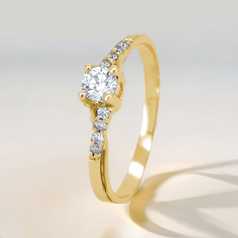 Anillo Compromiso Oro 14k Diamante 0.25ct Laterales 0.12ct