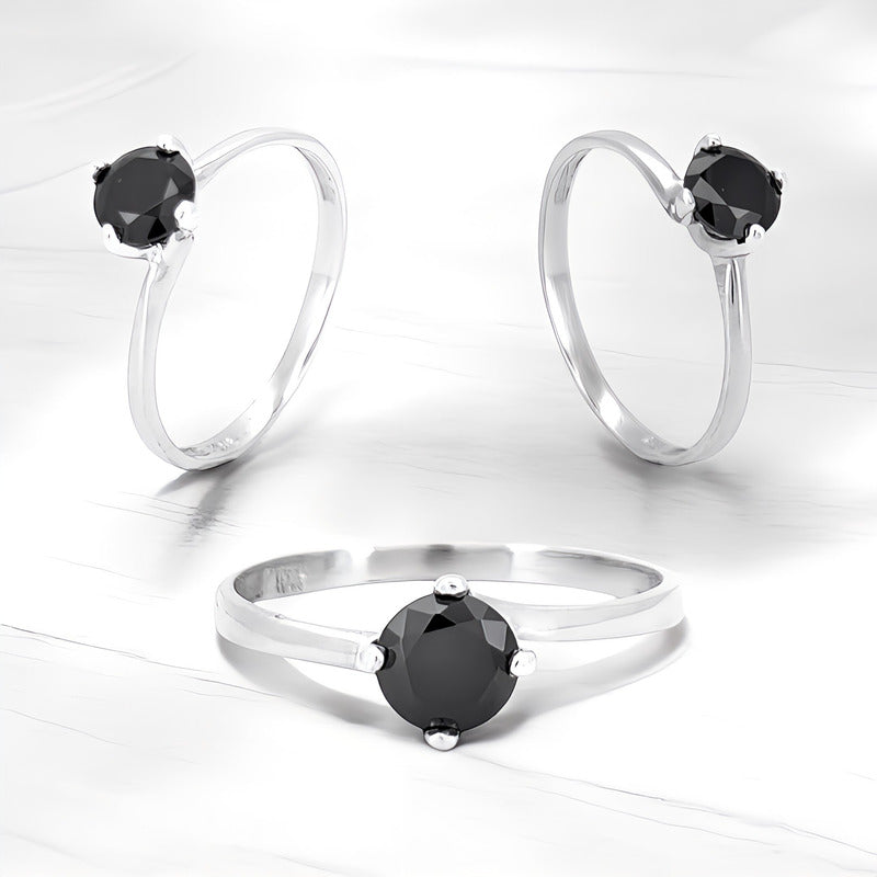 Anillo Compromiso Oro 14k Moissanita Negra Corte Diamante Tw