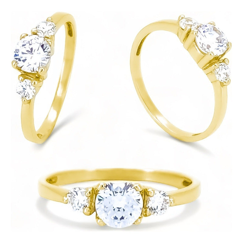 Anillo Compromiso Jazz Plata 925 Baño Oro Amarillo Zirconias