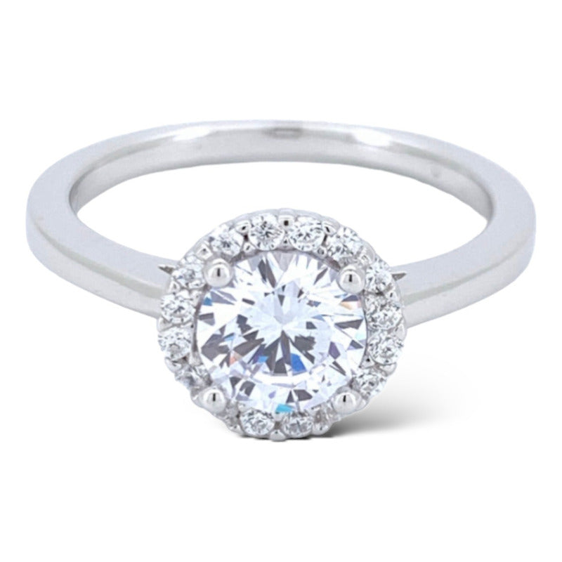 Anillo Compromiso Halo Plata Baño Oro Y Rodio Brillantes