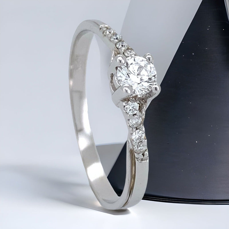 Anillo Compromiso Oro 14k Diamante 0.25ct Laterales 0.12ct
