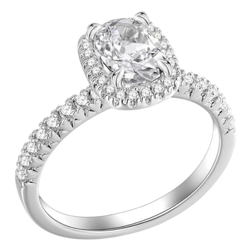 Anillo De Compromiso Halo Oro 18k Moissanita Oval 1.00ct