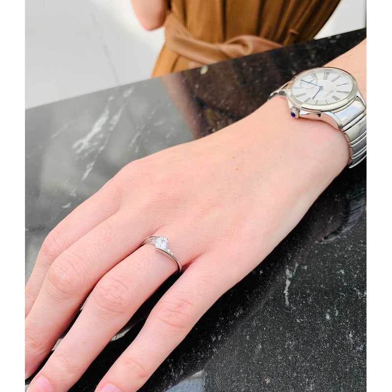 Anillo Compromiso Plata Y Baño De Oro14k Con Swarovski Neo