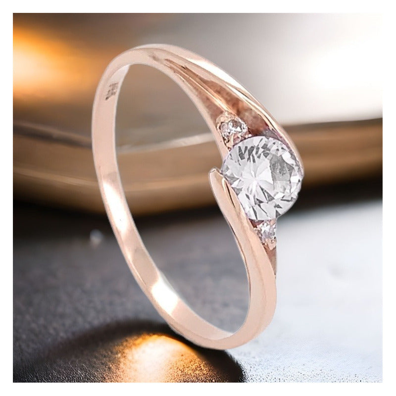 Anillo Compromiso Oro Amarillo 10k Brillante Premium Trinity
