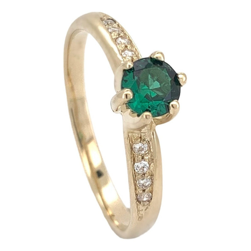 Anillo Compromiso Oro 10k Con Esmeralda Modelo Fénix Dama