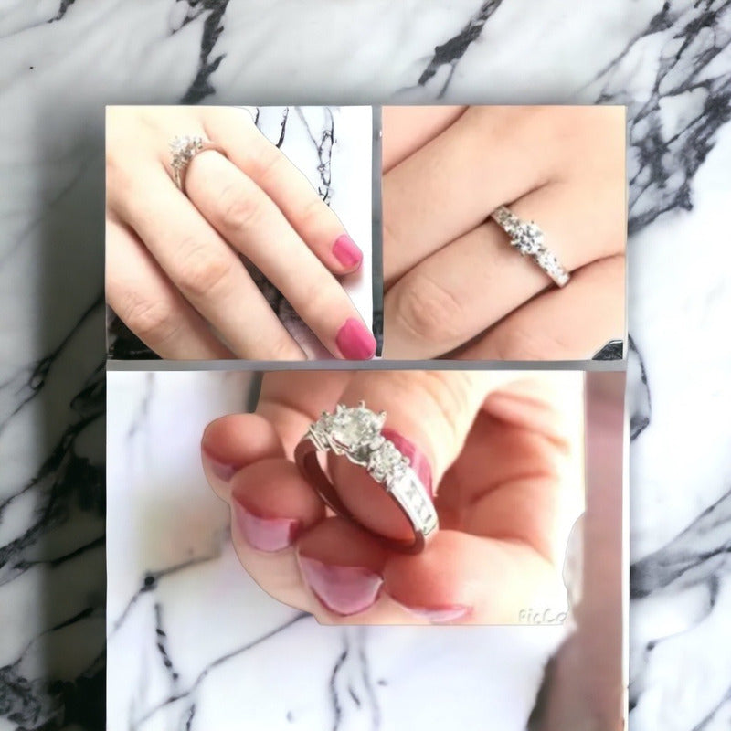 Anillo Compromiso 10k Zafiro Blanco Central Y Zirconias Prs