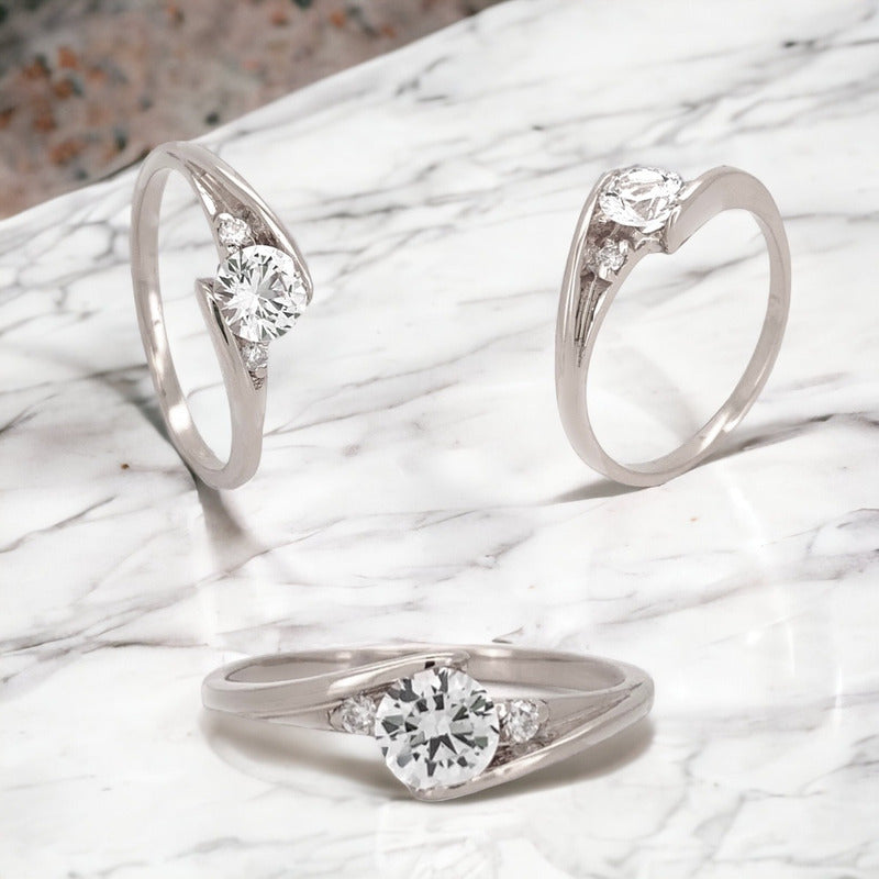 Anillo Compromiso Oro 14k Vermij Trinity Moissanita 0.55ct.