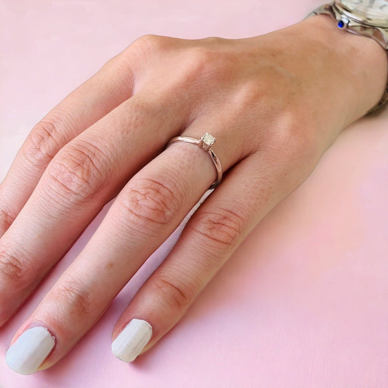 Anillo De Compromiso Oro 14k Diamante Natural .15ct