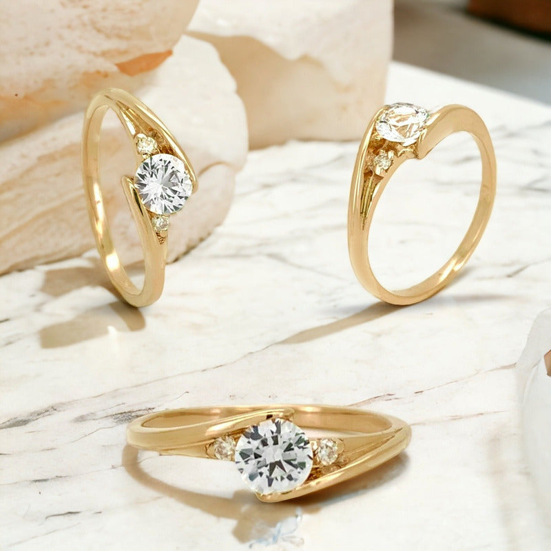Anillo Compromiso Oro 14k Vermij Trinity Moissanita 0.55ct.