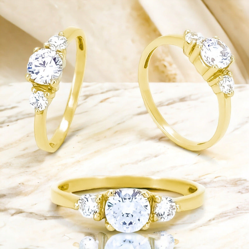 Anillo Compromiso Jazz Plata 925 Baño Oro Amarillo Zirconias