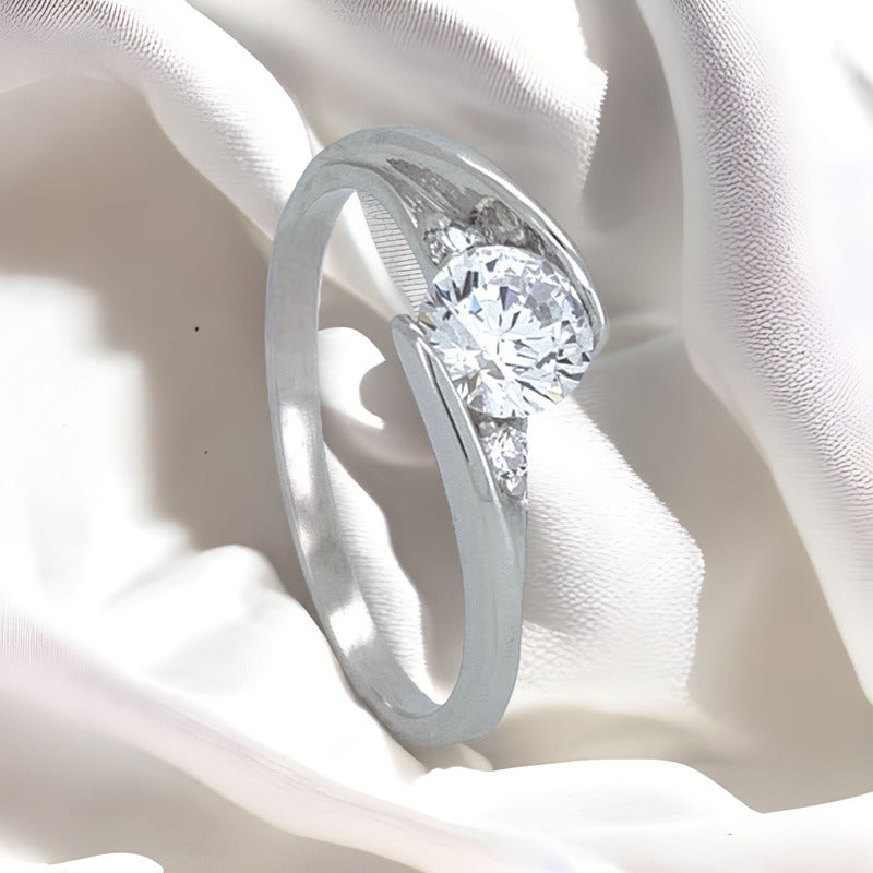 Anillo Compromiso Oro Amarillo 10k Brillante Premium Trinity